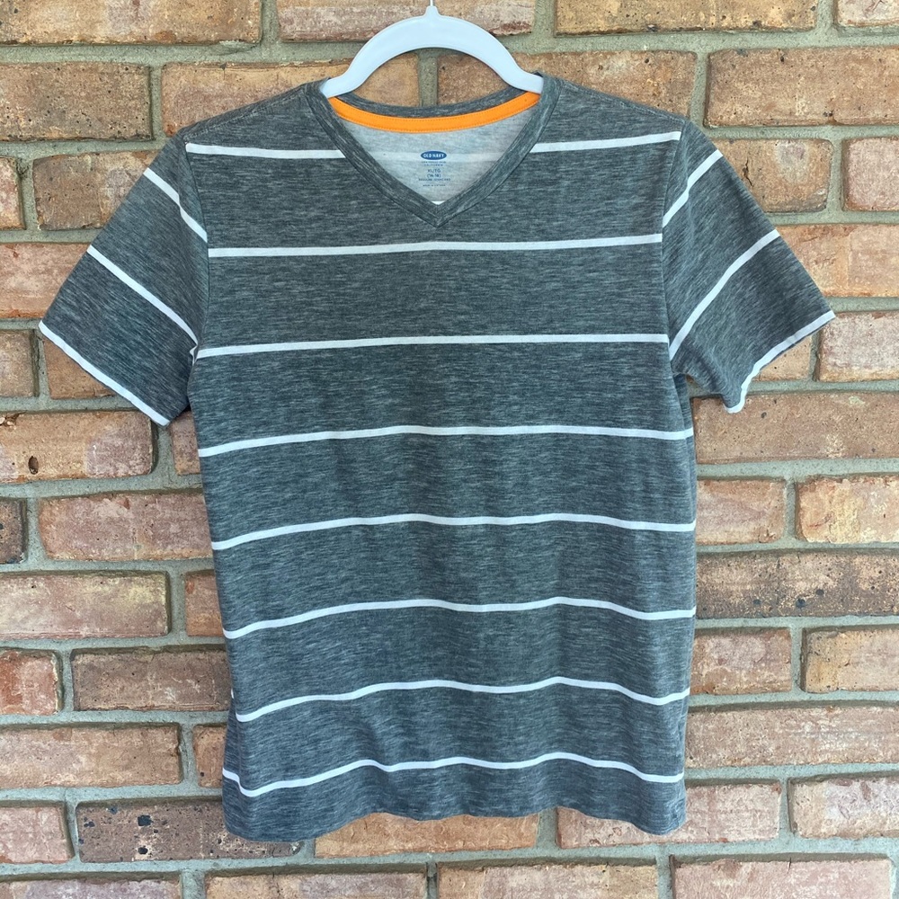 Old Navy Boys V-neck Grey Striped T-shirt